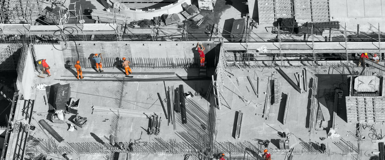 capital_reserve_marietta Black and white aerial view of foundation work at a Marietta construction project reviewed by a construction consulting firm