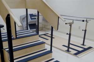 Physical therapy stairs and parallel bars at Munising Memorial Healthcare Facility