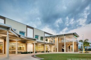 Shorecrest Preparatory School building with a covered walkway