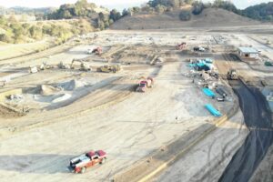 created by dji camera Aerial view of grading and site work at the Enso Village senior living community